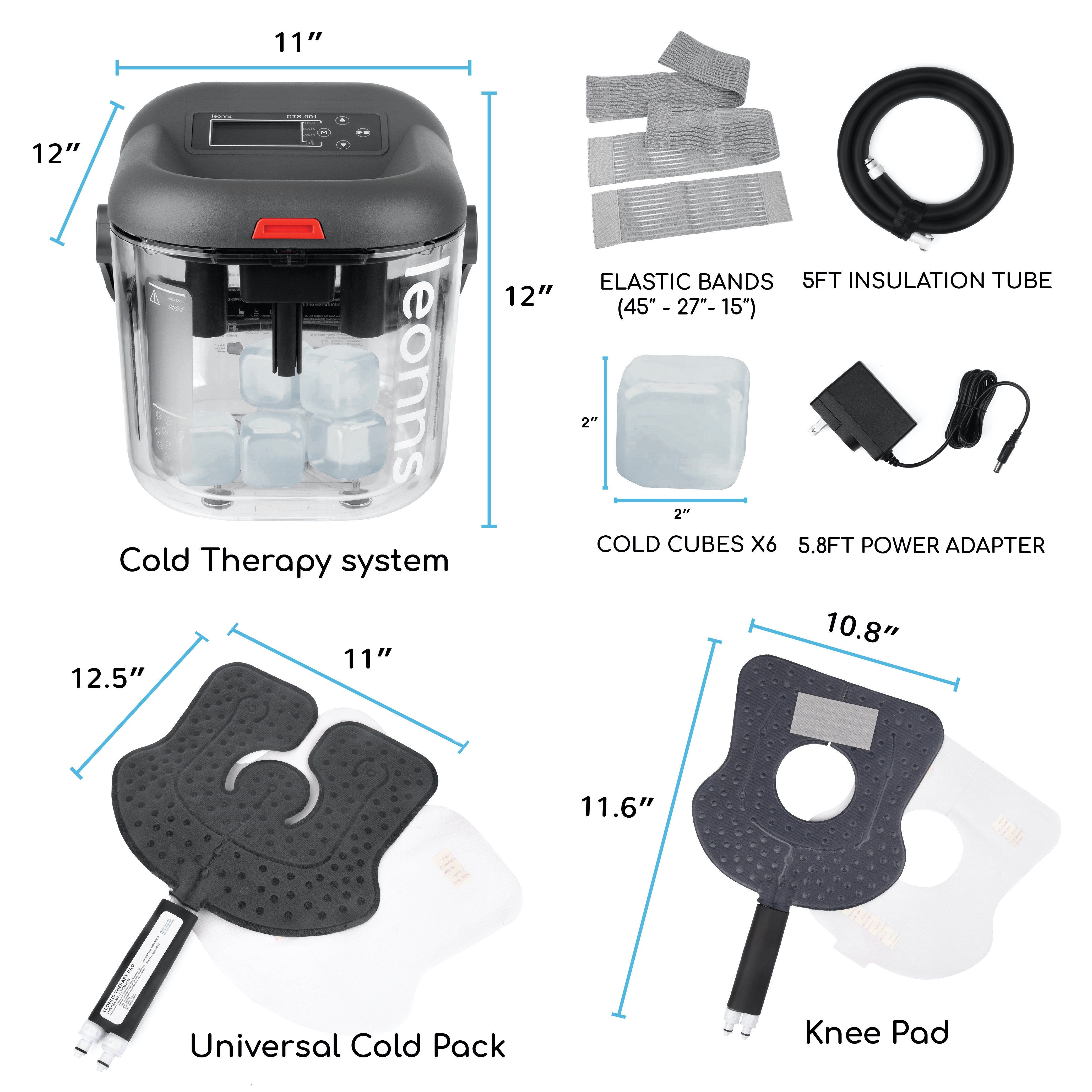 Ice Therapy Machine with Universal Pad, Knee Pad, and Reusable Ice Cubes